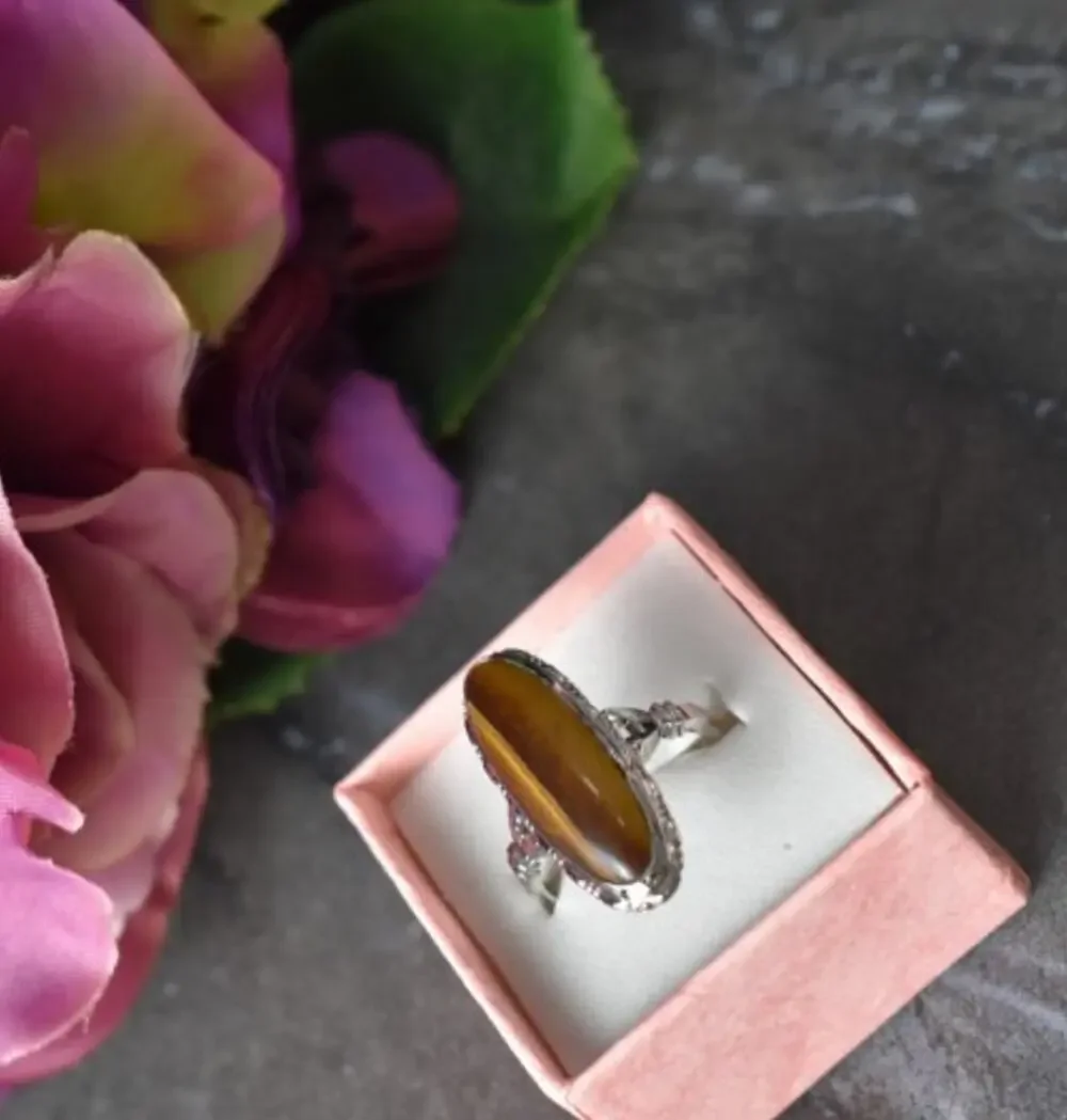925 Sterling Silver Tiger'S Eye Ring Size 8